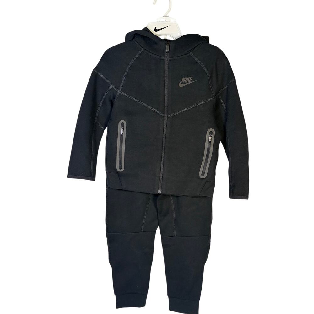 Nike Kids Tech Fleece Full-Zip Hoodie & Jogger Set Black Size 7 NWT - Picture 1 of 9